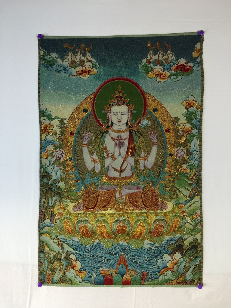 Avalokiteshvara on Sky Blue Background