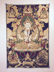 Avalokiteshvara on Navy Blue and Gold