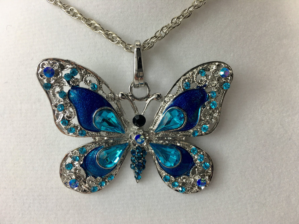 Blue Butterfly Feng Shui Pendant Necklace