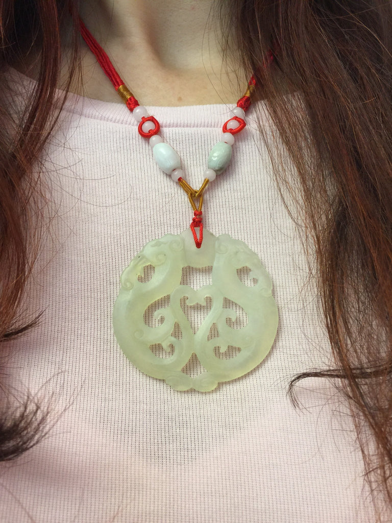 Feng Shui Jade Pendant Twin Dragons