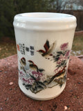 Five Birds with Peach Blossoms Executive Porcelain Pen Holder for Desk