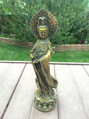 Antique Bronze Standing Guan Yin Statue