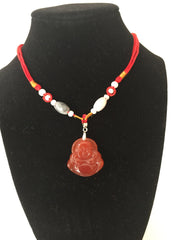 Feng Shui Orange Jade Pendant Laughing Buddha