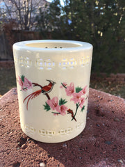 Long-Tailed Bird on Peach Blossoms Executive Porcelain Pen Holder for Desk