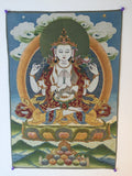Avalokiteshvara with a Green Halo on Blue Background