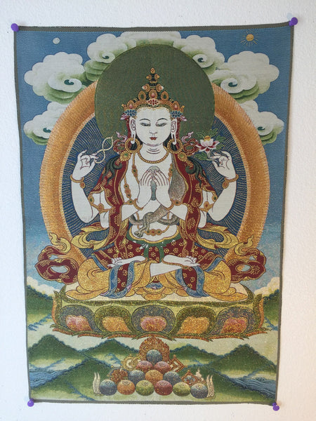 Buy Buddhist Thangka Avalokiteshvara with a Green Halo on Blue ...