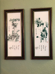 Bamboo and Chrysanthemum Porcelain Wall Art Paintings
