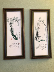Prunus and Orchid Porcelain Wall Art Paintings