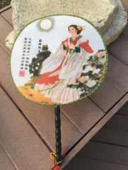 Feng Shui Hand Fan with Chinese Beauty Diao Chan in a White Dress